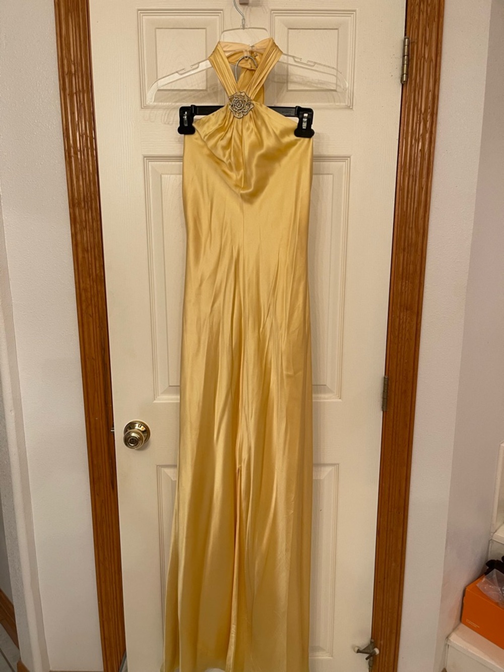Cache Silk Halter Dress in Soft Gold Size 6